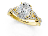 Yellow gold Pear Cut Diamond with Moissanite side stone Halo Twist Band Solitaire Prong Setting Ring_19
