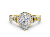 Yellow gold Pear Cut Diamond with Moissanite side stone Halo Twist Band Solitaire Prong Setting Ring_42
