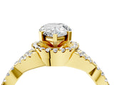 Yellow gold Pear Cut Diamond with Moissanite side stone Halo Twist Band Solitaire Prong Setting Ring_46