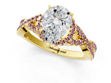 Yellow gold Pear Cut Diamond with Morganite side stone Halo Twist Band Solitaire Prong Setting Ring_13