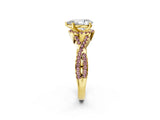 Yellow gold Pear Cut Diamond with Morganite side stone Halo Twist Band Solitaire Prong Setting Ring_14