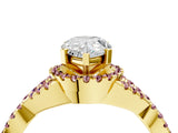 Yellow gold Pear Cut Diamond with Morganite side stone Halo Twist Band Solitaire Prong Setting Ring_16