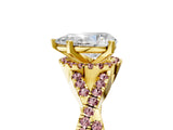 Yellow gold Pear Cut Diamond with Morganite side stone Halo Twist Band Solitaire Prong Setting Ring_17