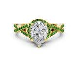 Yellow gold Pear Cut Diamond with Peridot side stone Halo Twist Band Solitaire Prong Setting Ring_36