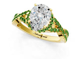 Yellow gold Pear Cut Diamond with Peridot side stone Halo Twist Band Solitaire Prong Setting Ring_37