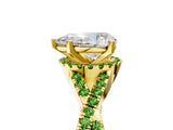 Yellow gold Pear Cut Diamond with Peridot side stone Halo Twist Band Solitaire Prong Setting Ring_41