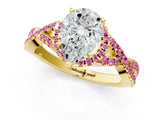 Yellow gold Pear Cut Diamond with Pink Sapphire side stone Halo Twist Band Solitaire Prong Setting Ring_13