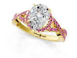 Yellow gold Pear Cut Diamond with Pink Sapphire side stone Halo Twist Band Solitaire Prong Setting Ring_19