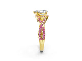 Yellow gold Pear Cut Diamond with Pink Sapphire side stone Halo Twist Band Solitaire Prong Setting Ring_20