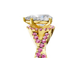 Yellow gold Pear Cut Diamond with Pink Sapphire side stone Halo Twist Band Solitaire Prong Setting Ring_23