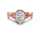 Yellow gold Pear Cut Diamond with Pink Sapphire side stone Halo Twist Band Solitaire Prong Setting Ring_42