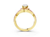 Yellow gold Pear Cut Diamond with Pink Sapphire side stone Halo Twist Band Solitaire Prong Setting Ring_45