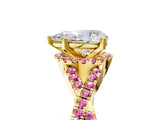 Yellow gold Pear Cut Diamond with Pink Sapphire side stone Halo Twist Band Solitaire Prong Setting Ring_47