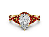 Yellow gold Pear Cut Diamond with Ruby side stone Halo Twist Band Solitaire Prong Setting Ring_36