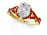 Yellow gold Pear Cut Diamond with Ruby side stone Halo Twist Band Solitaire Prong Setting Ring_37