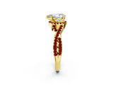 Yellow gold Pear Cut Diamond with Ruby side stone Halo Twist Band Solitaire Prong Setting Ring_38