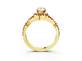 Yellow gold Pear Cut Diamond with Ruby side stone Halo Twist Band Solitaire Prong Setting Ring_39