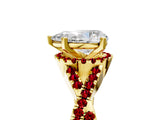 Yellow gold Pear Cut Diamond with Ruby side stone Halo Twist Band Solitaire Prong Setting Ring_41