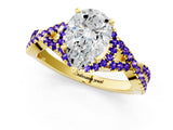 Yellow gold Pear Cut Diamond with Tanzanite side stone Halo Twist Band Solitaire Prong Setting Ring_19