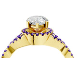 Yellow gold Pear Cut Diamond with Tanzanite side stone Halo Twist Band Solitaire Prong Setting Ring_22