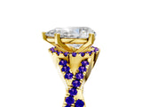 Yellow gold Pear Cut Diamond with Tanzanite side stone Halo Twist Band Solitaire Prong Setting Ring_23