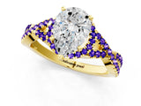 Yellow gold Pear Cut Diamond with Tanzanite side stone Halo Twist Band Solitaire Prong Setting Ring_43