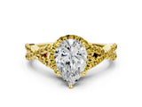 Yellow gold Pear Cut Diamond with Yellow Sapphire side stone Halo Twist Band Solitaire Prong Setting Ring_12