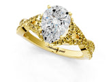 Yellow gold Pear Cut Diamond with Yellow Sapphire side stone Halo Twist Band Solitaire Prong Setting Ring_13