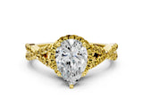 Yellow gold Pear Cut Diamond with Yellow Sapphire side stone Halo Twist Band Solitaire Prong Setting Ring_24