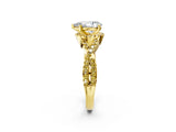 Yellow gold Pear Cut Diamond with Yellow Sapphire side stone Halo Twist Band Solitaire Prong Setting Ring_26