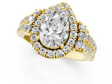Yellow gold Pear Cut Double Halo Diamond Engagement Ring with Pave Band and Four-Prong Setting_43