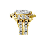 Yellow gold Pear Cut Double Halo Diamond Engagement Ring with Pave Band and Four-Prong Setting_47