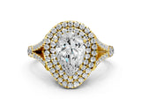 Yellow gold Pear Cut Double Halo Split Shank Diamond Ring with Prong Setting_45
