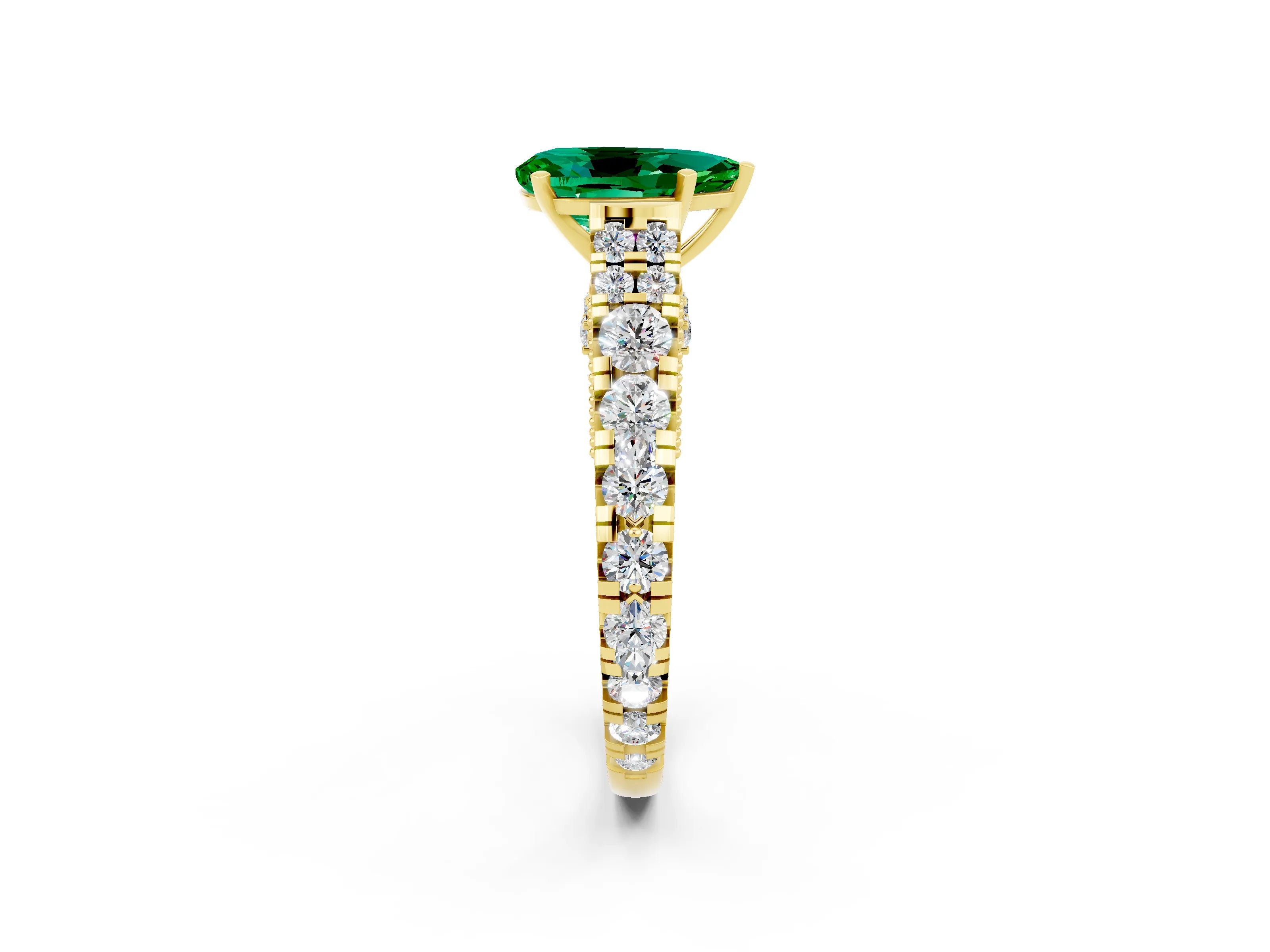 Yellow gold Pear Cut Emerald Classic Solitaire Ring with Pavé Band and Four-Prong Setting_2