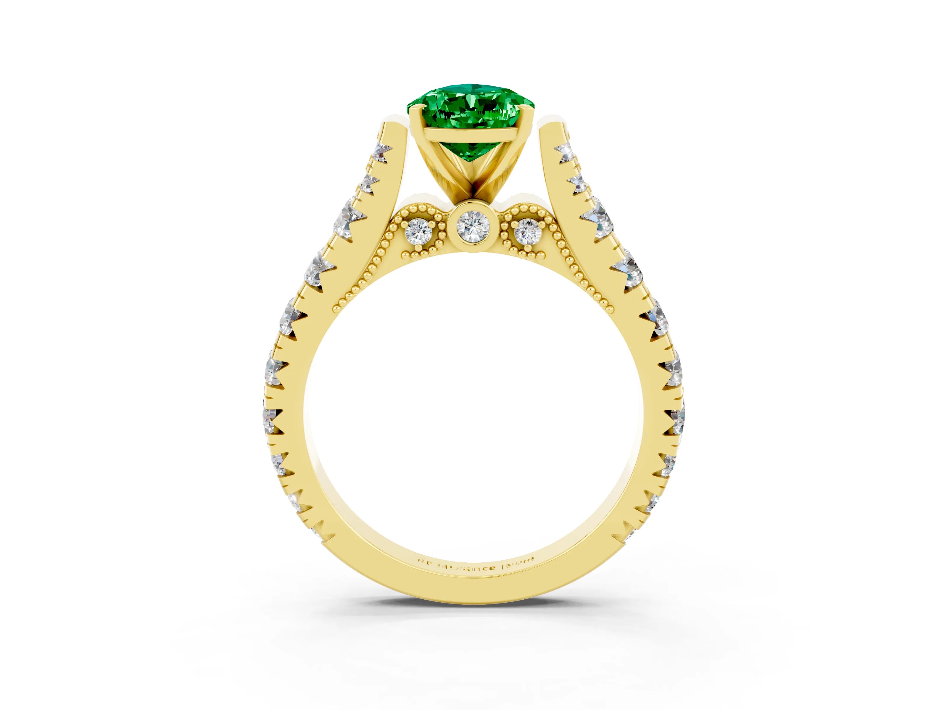 Yellow gold Pear Cut Emerald Classic Solitaire Ring with Pavé Band and Four-Prong Setting_3