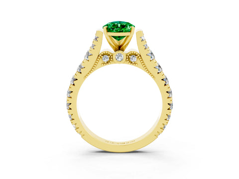 Yellow gold Pear Cut Emerald Classic Solitaire Ring with Pavé Band and Four-Prong Setting_3