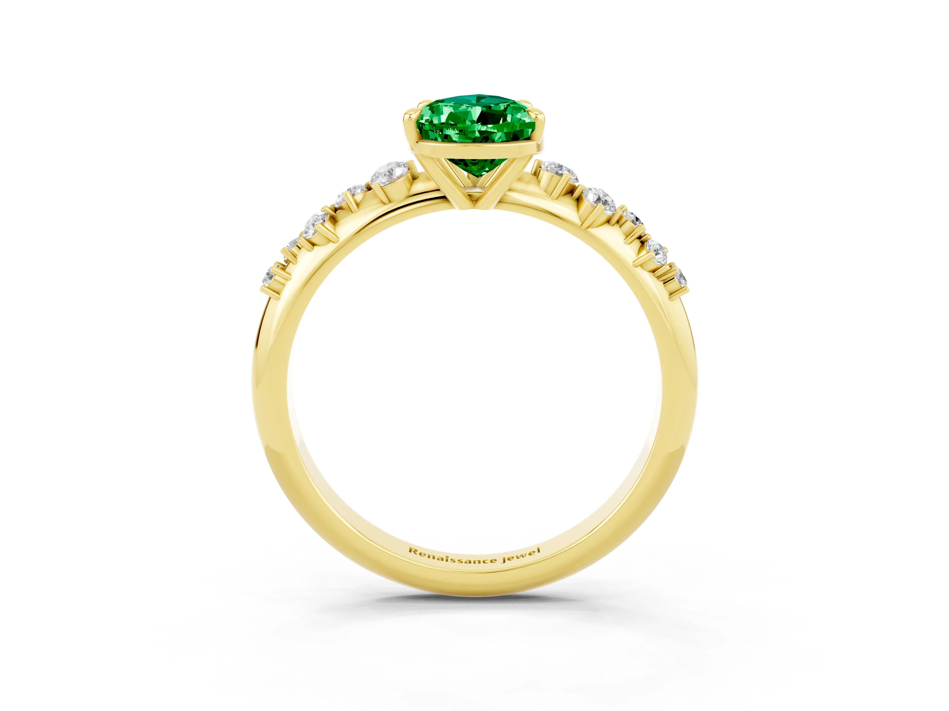 Yellow gold Pear Cut Emerald Cluster Side Stone Solitaire Ring with Prong Setting_27