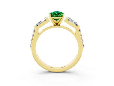 Yellow gold Pear Cut Emerald Engagement Ring with Baguette Side Stones and Channel Set Band_3