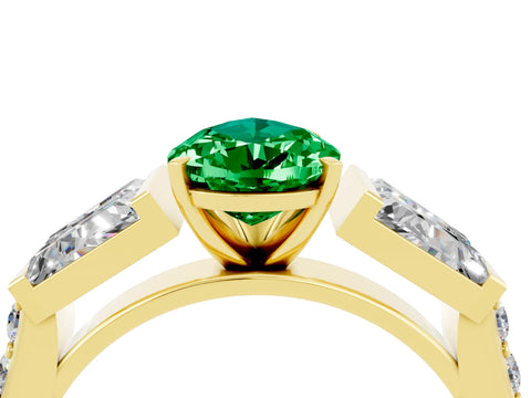 Yellow gold Pear Cut Emerald Engagement Ring with Baguette Side Stones and Channel Set Band_4