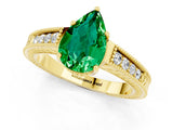 Yellow gold Pear Cut Emerald Engagement Ring with Milgrain Channel Set Band and Prong Setting_1