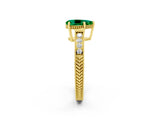 Yellow gold Pear Cut Emerald Engagement Ring with Milgrain Channel Set Band and Prong Setting_2