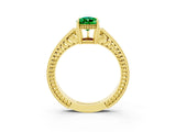 Yellow gold Pear Cut Emerald Engagement Ring with Milgrain Channel Set Band and Prong Setting_3