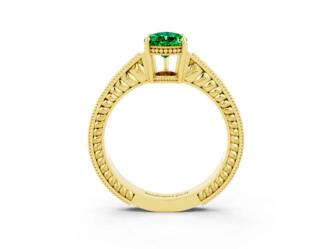 Yellow gold Pear Cut Emerald Engagement Ring with Milgrain Channel Set Band and Prong Setting_3