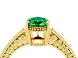 Yellow gold Pear Cut Emerald Engagement Ring with Milgrain Channel Set Band and Prong Setting_4