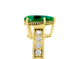 Yellow gold Pear Cut Emerald Engagement Ring with Milgrain Channel Set Band and Prong Setting_5