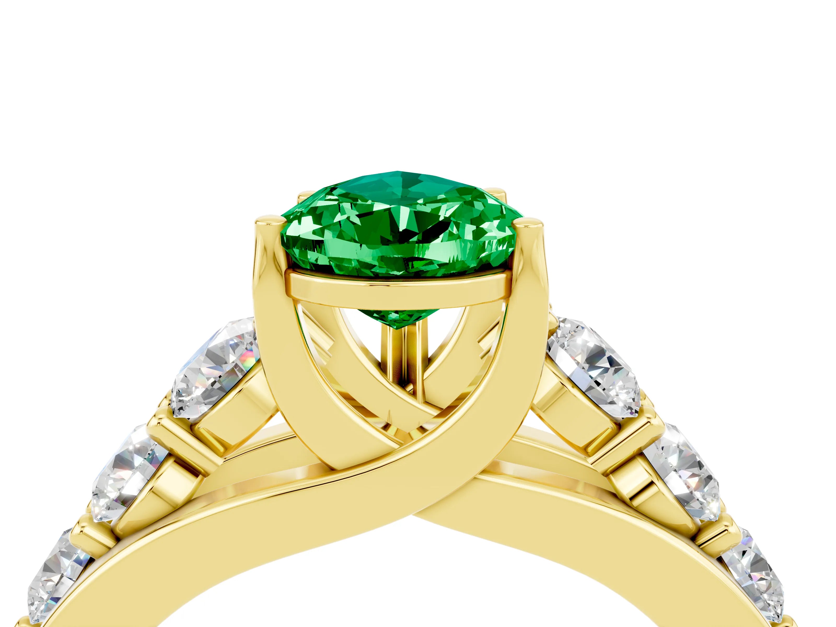 Yellow gold Pear Cut Emerald Engagement Ring with Pavé Band and Four-Prong Setting_4