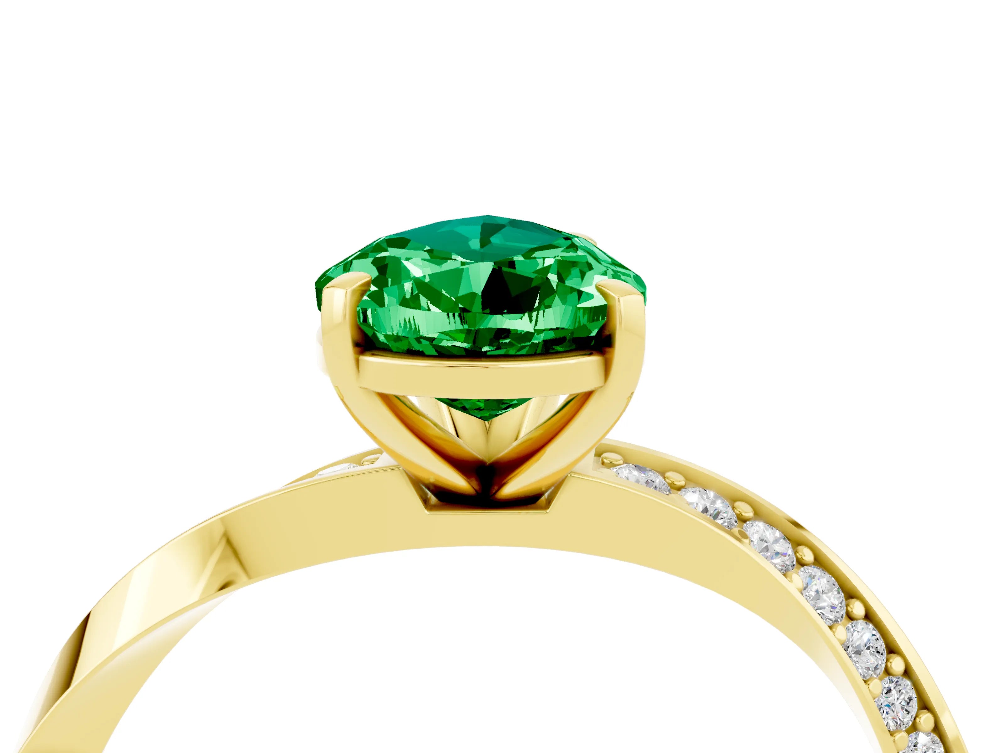 Yellow gold Pear Cut Emerald Engagement Ring with Side Stone Accents and Four-Prong Setting_31