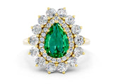 Yellow gold Pear Cut Emerald Floral Double Halo Engagement Ring with Prong Setting_48