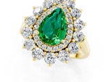 Yellow gold Pear Cut Emerald Floral Double Halo Engagement Ring with Prong Setting_49