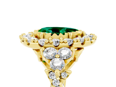 Yellow gold Pear Cut Emerald Halo Ring with Pavé Band and Four-Prong Setting_17